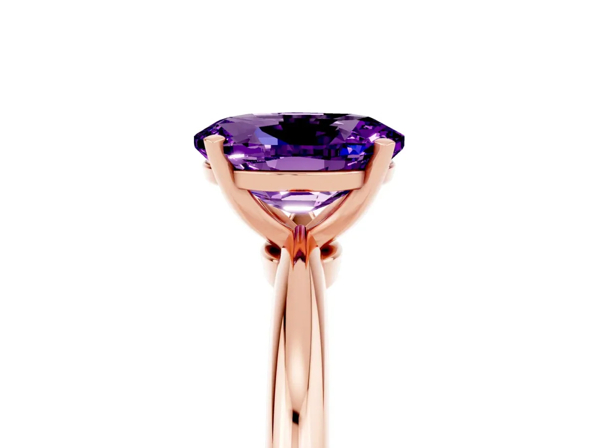 Oval Cut Amethyst Solitaire Ring with Six-Prong Setting and Classic Band Rose gold
