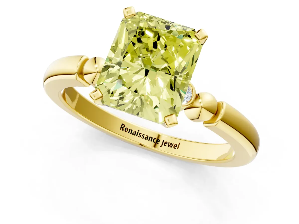 Fancy Yellow Radiant Cut Solitaire Beaded Band with Four-Prong Setting Yellow gold