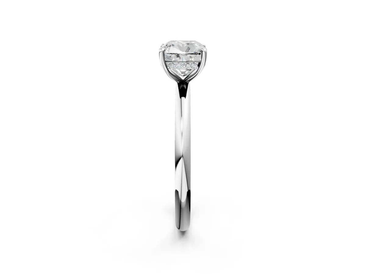 Cushion Cut Diamond Solitaire Ring with Thin Band and Four-Prong Setting Platinum