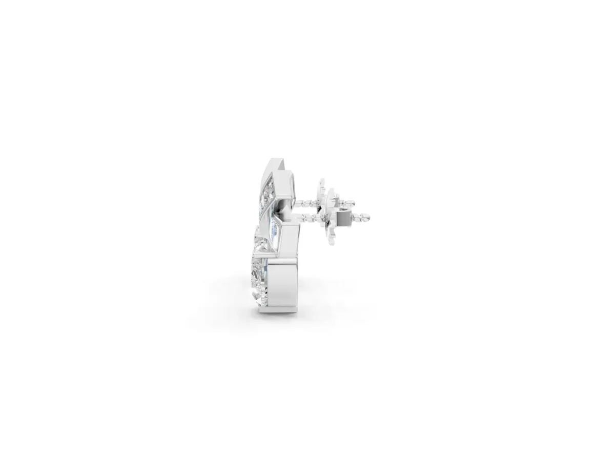Heart Diamond X Stud Earrings with Baguette and Round Accents Silver