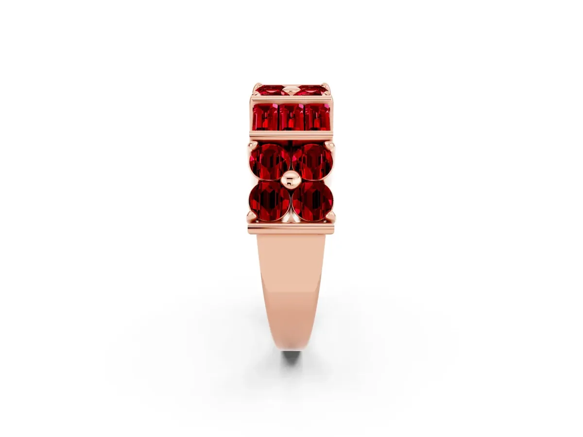 Channel Set Round and Baguette Ruby Anniversary Band with Prong Setting Rose gold