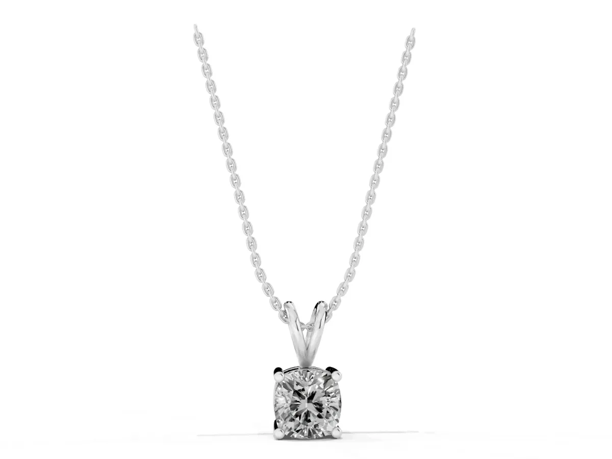 Cushion Solitaire Diamond Prong Pendant Silver