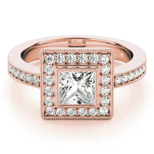 Princess Cut Cut Halo Pavé Diamond Ring Rose gold