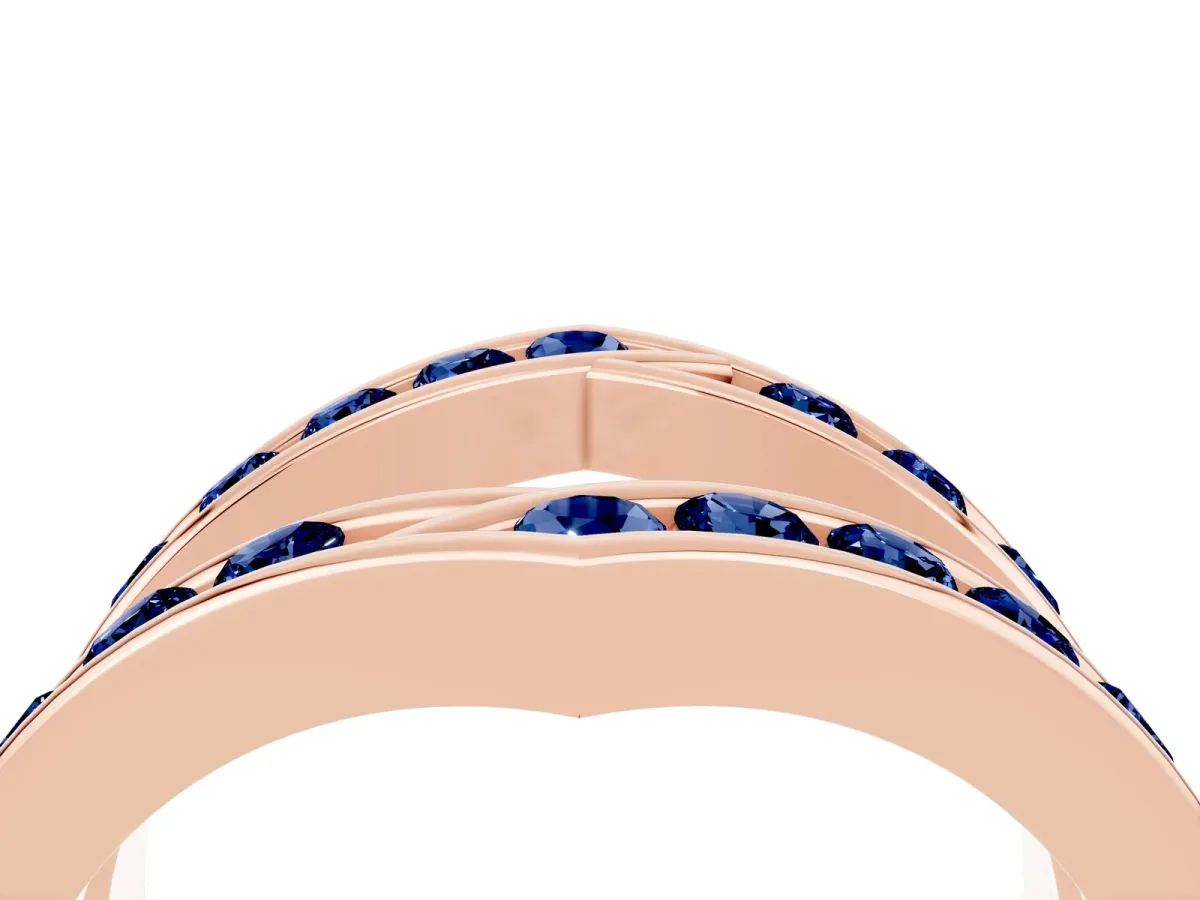 Round Blue Sapphire Channel-Set Chevron Band Rose gold