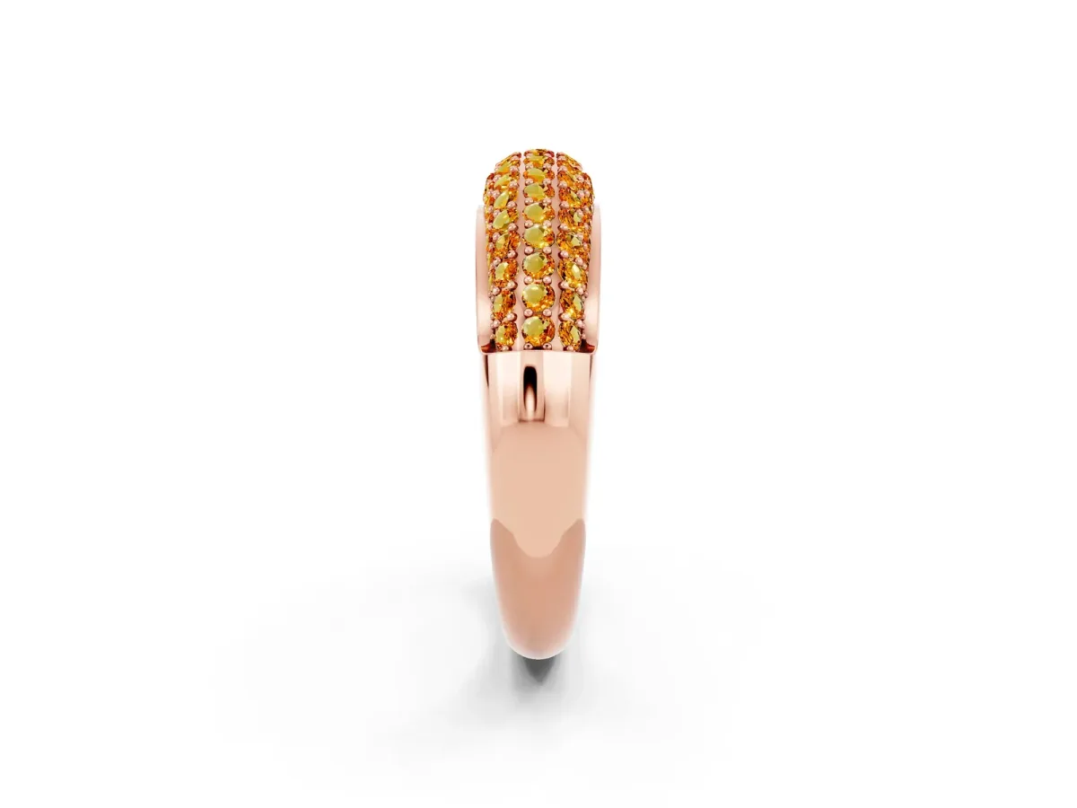Three-Row Pavé Round Citrine Dome Band Rose gold