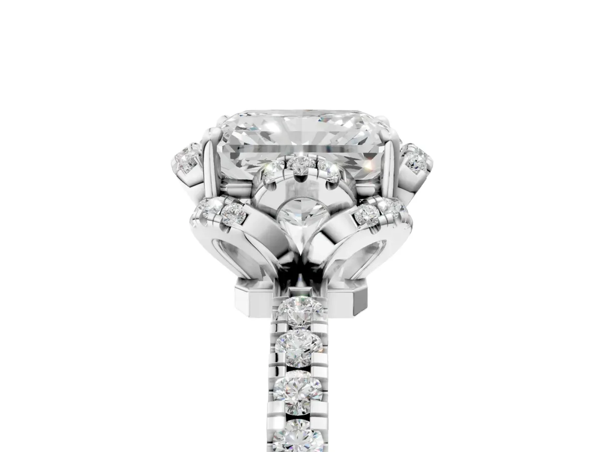 Radiant Cut Halo Diamond Pave Band Ring with Four-Prong Setting Platinum