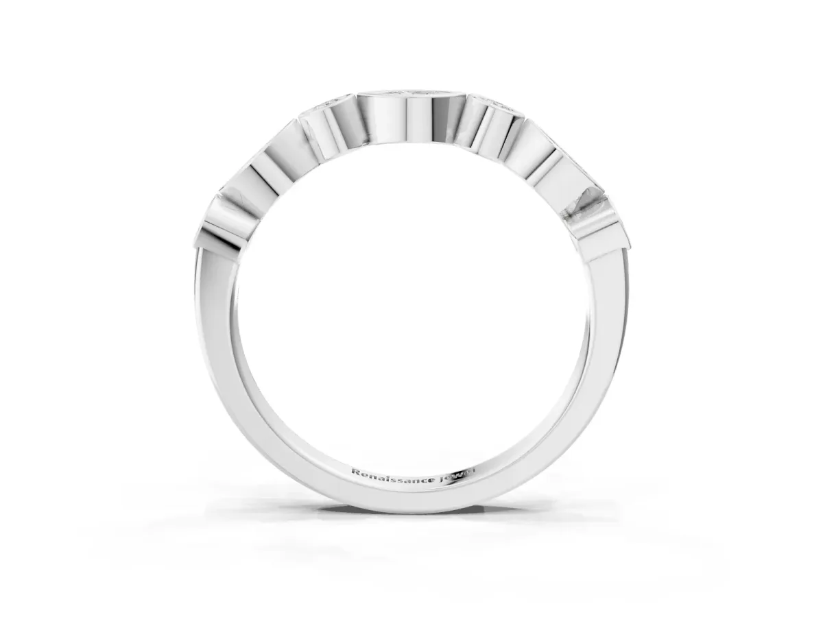 Bezel Set Marquise and Round Diamond Stackable Band Platinum