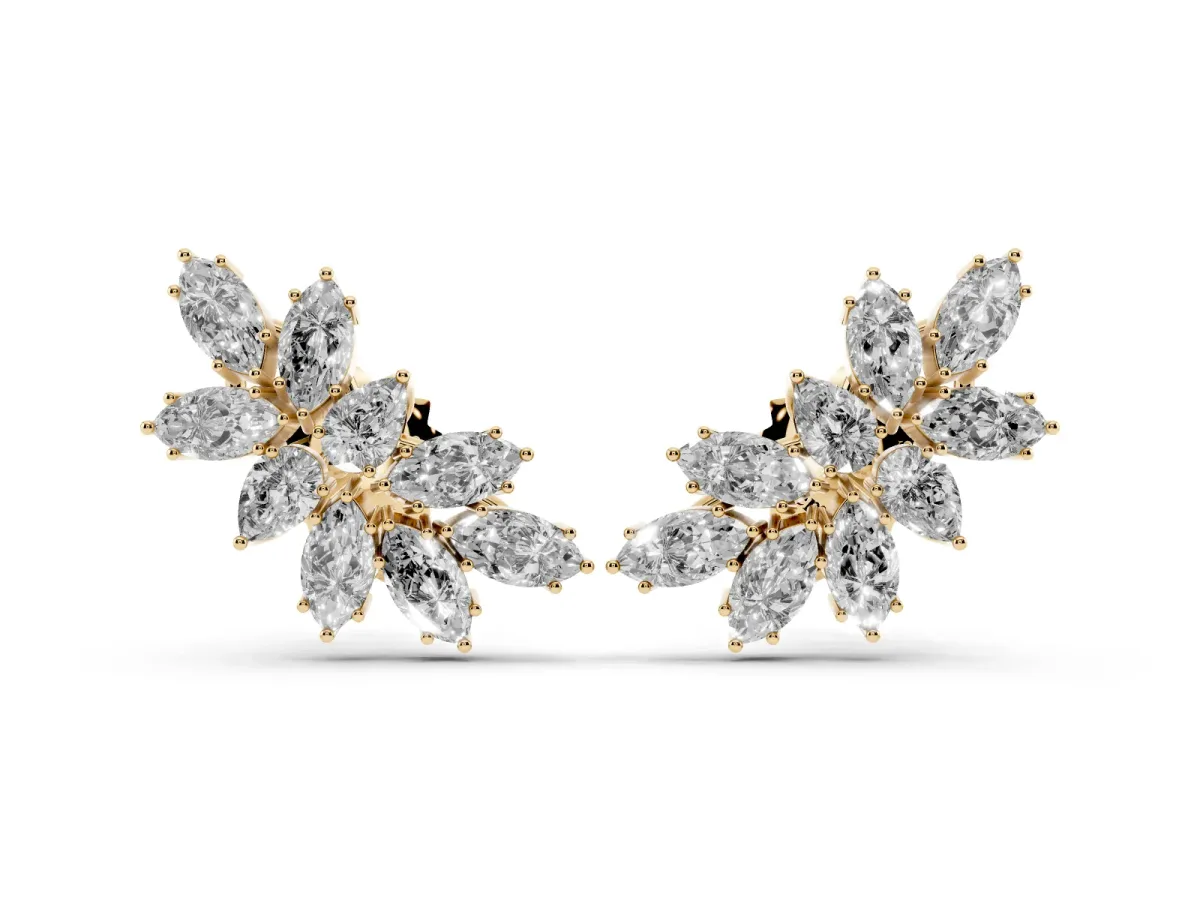 Pear and Marquise Diamond Cluster Stud Earrings Yellow gold