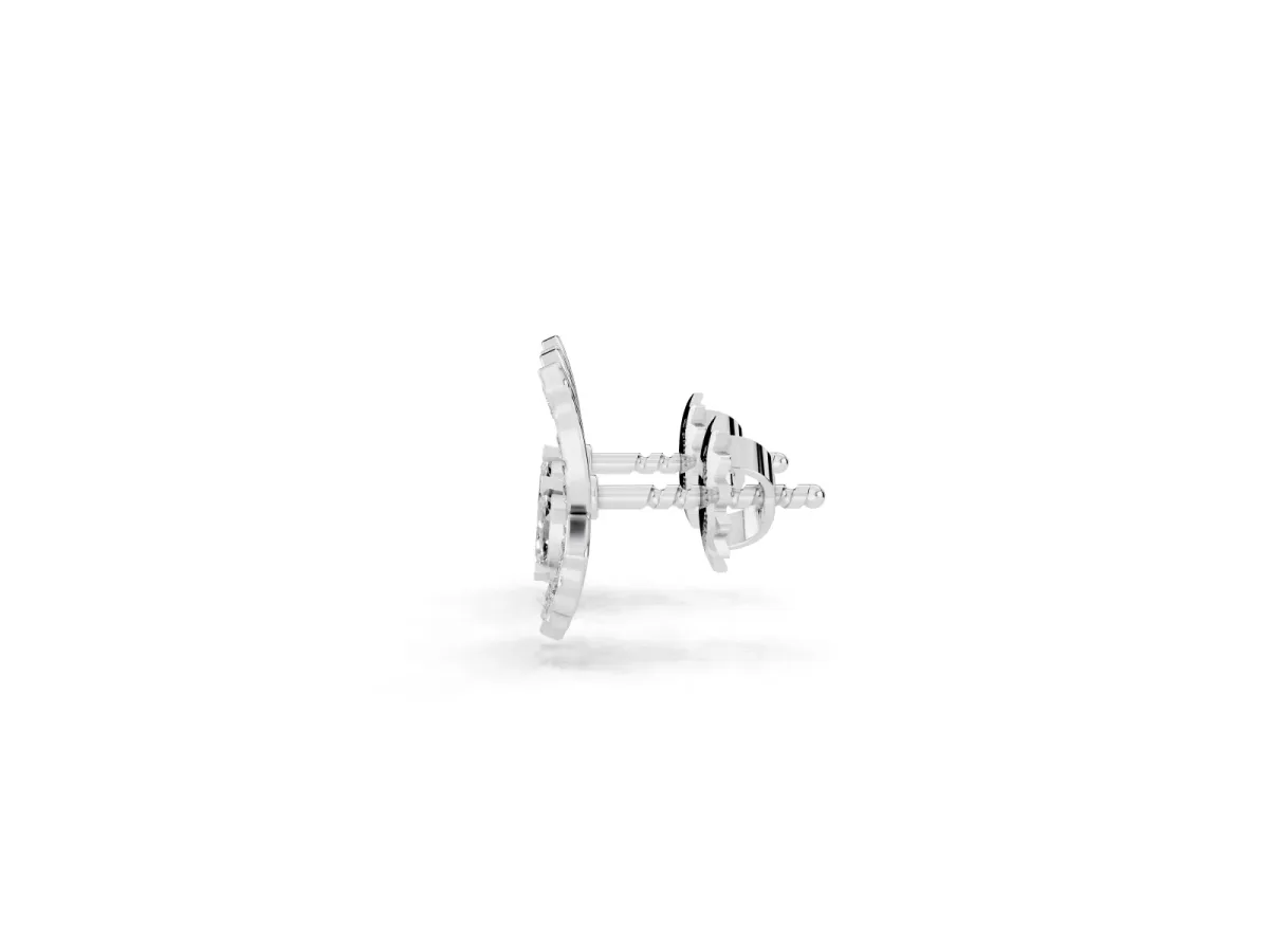 Round and Marquise Diamond Flutter Butterfly Stud Earrings Platinum