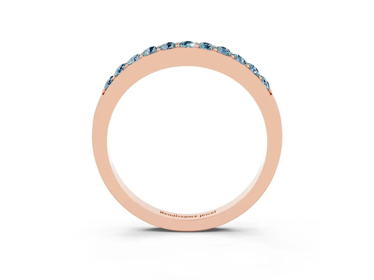 Round Aquamarine Curved Wedding Band with Channel Setting Rose gold