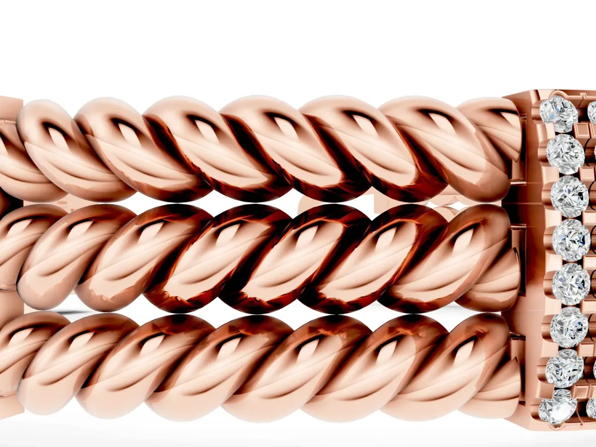 Round Diamond Pavé Rope Bracelet with Box Clasp Rose gold