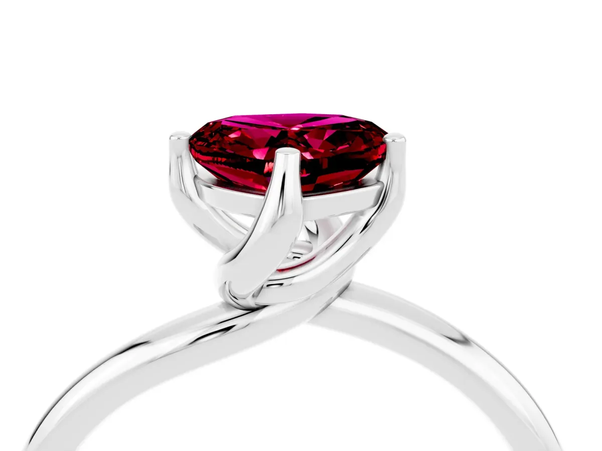 Heart Cut Garnet Solitaire Engagement Ring with Four-Prong Setting and Classic Band Silver