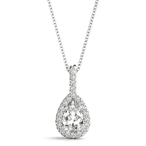 Halo Pear Cut Diamond Pendant with Prong Setting White gold