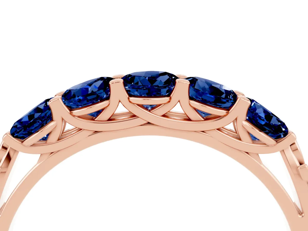 Five-Stone Round Blue Sapphire Prong-Set Band Rose gold
