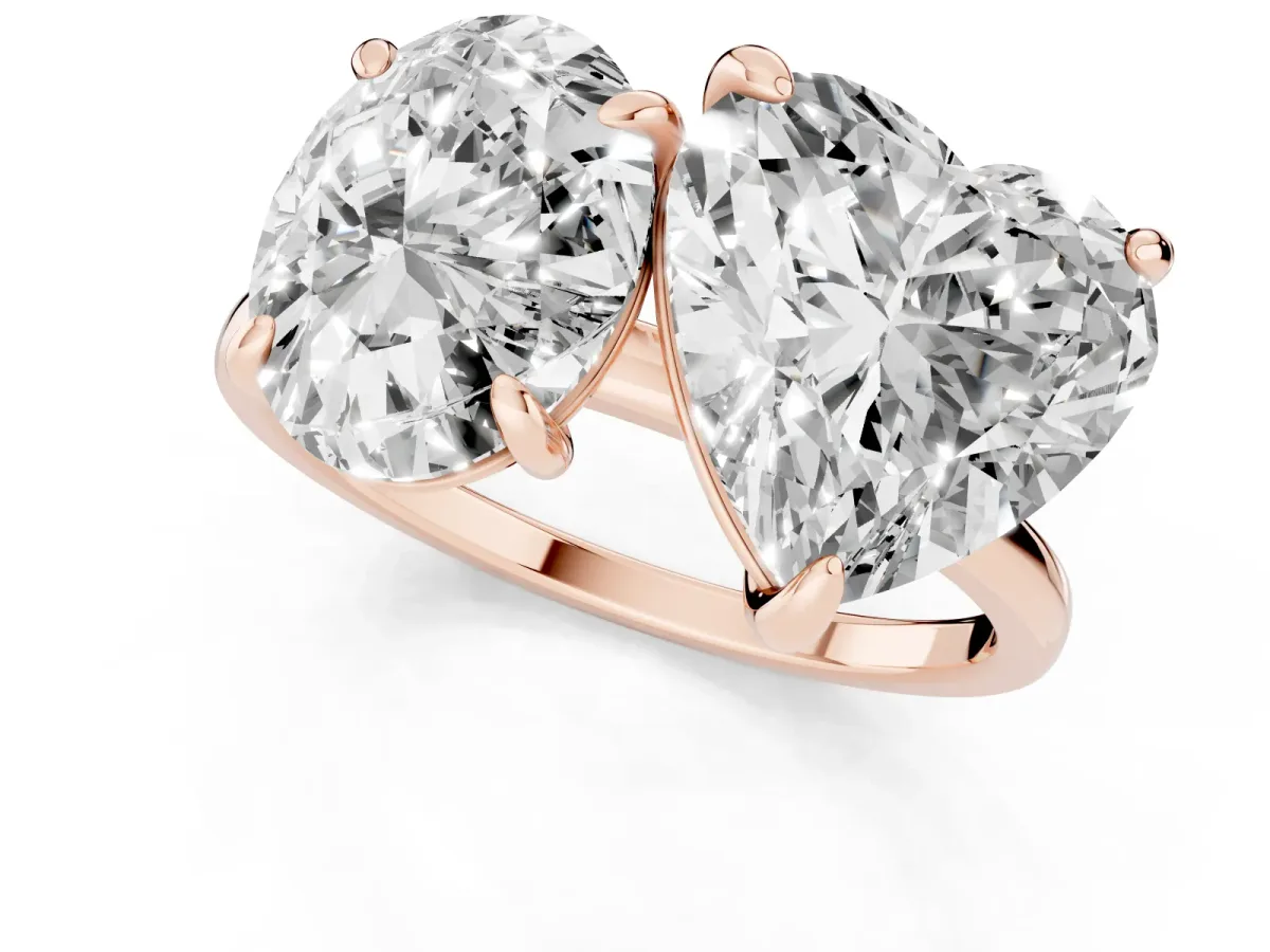Oval and Heart Toi Moi Ring with Prong Setting and Plain Band Rose gold