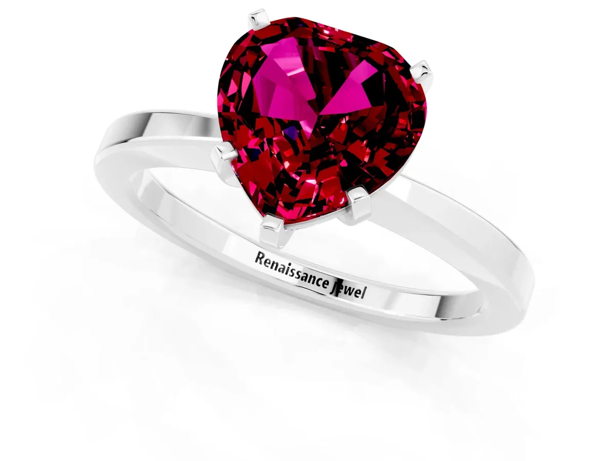 Heart Cut Garnet Solitaire Engagement Ring with Classic Band and Four-Prong Setting Silver