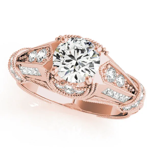 Vintage Milgrain Round Cut Diamond Split Shank Ring with Prong Setting Rose gold
