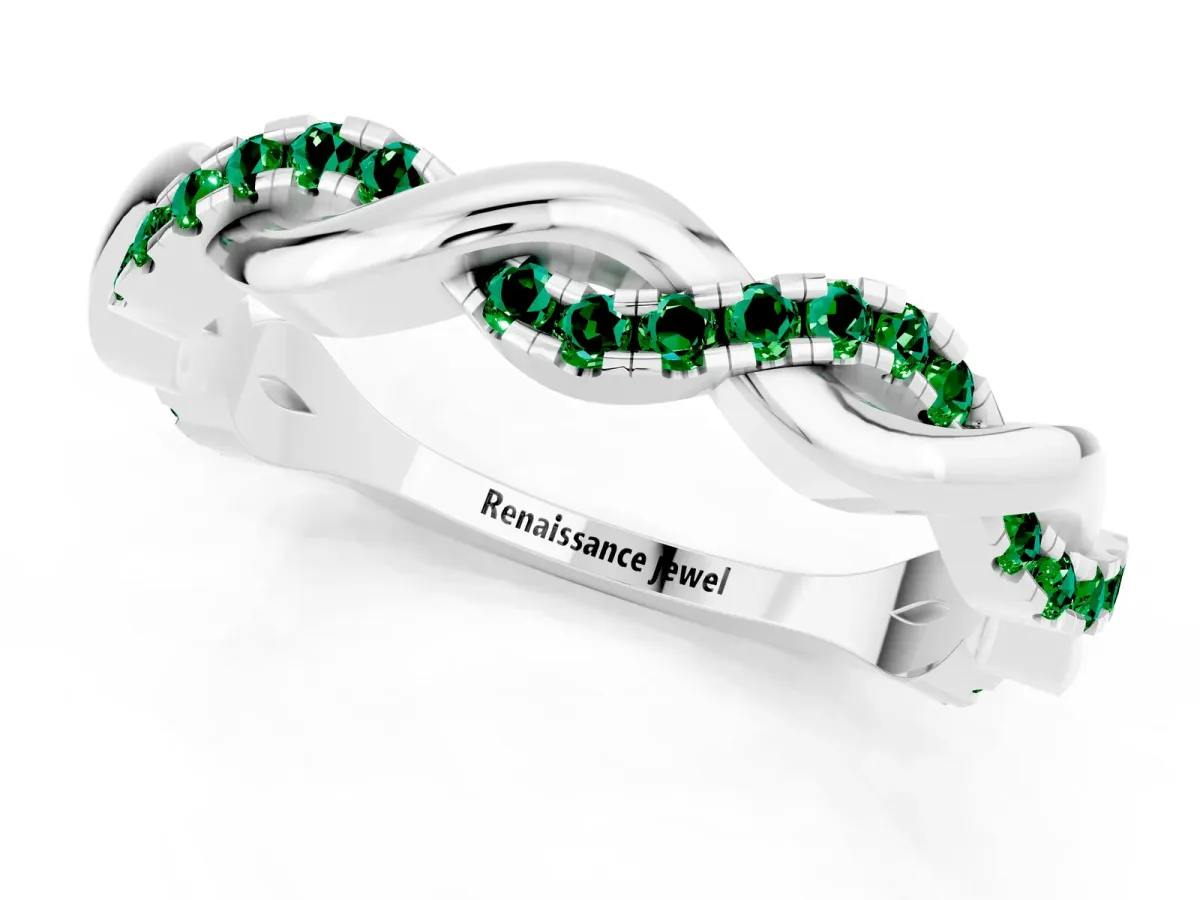 Round Emerald Twist Eternity Band with Pavé Setting White gold