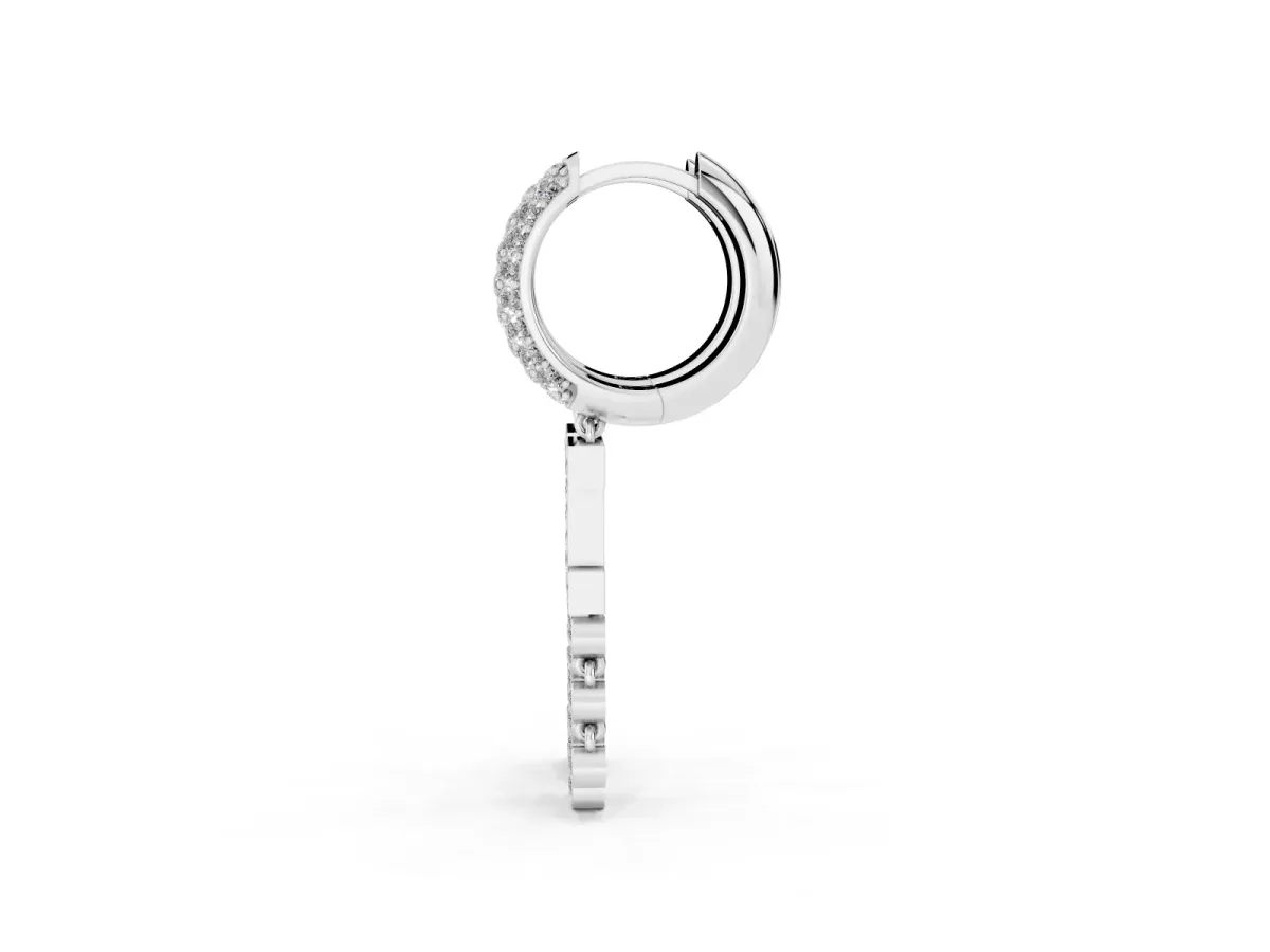 Round Diamond Initial I Huggie Hoop Earrings Platinum