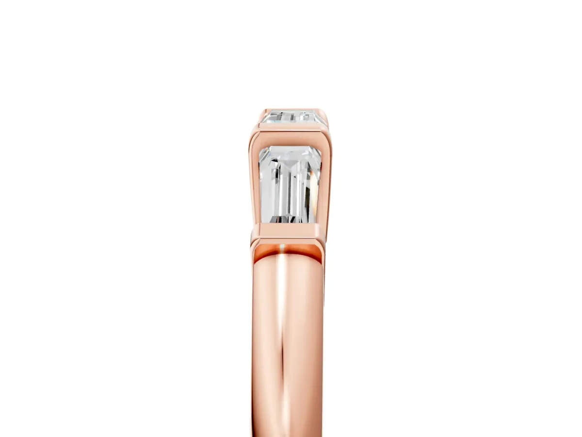Three-Stone Baguette Cut Channel Set Diamond Band Rose gold