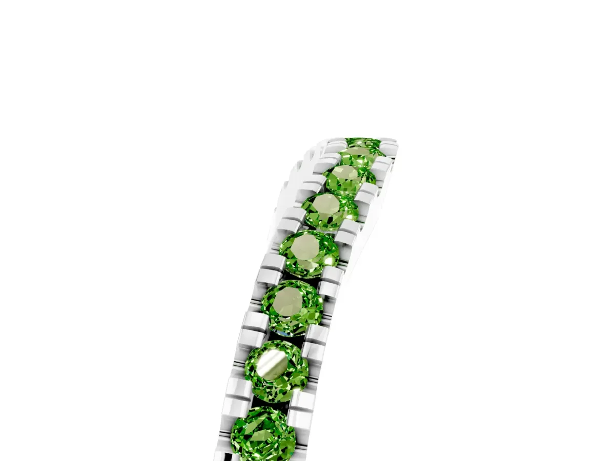 Round Peridot Pavé Curved Band with Shared Prong Setting White gold