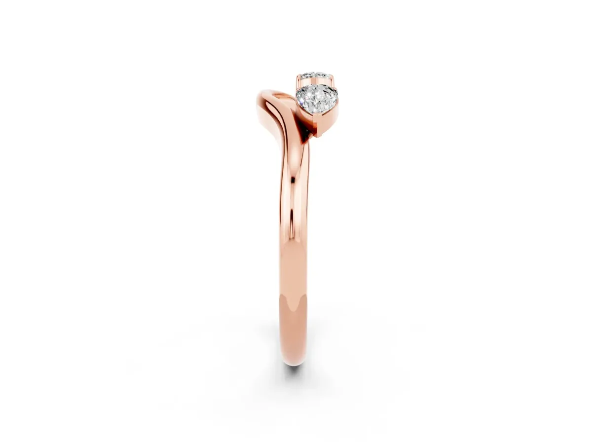 Pear Cut Moissanite Two-Stone Open Band Ring with Prong Setting Rose gold