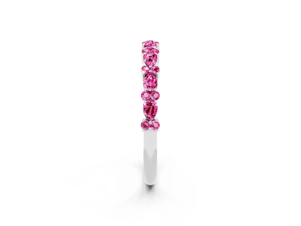 Pear and Round Pink Sapphire Wedding Band White gold