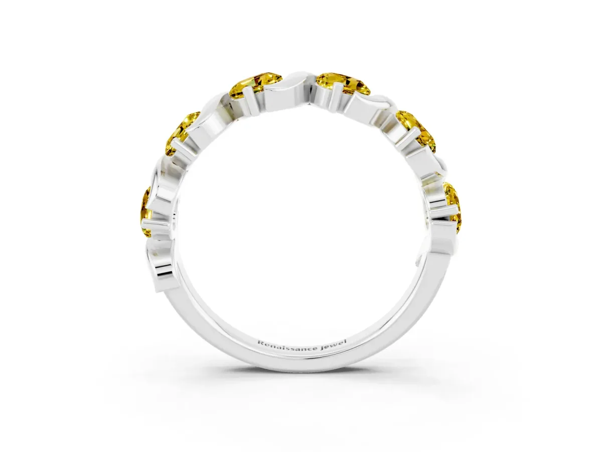 Six-Stone Round Yellow Sapphire Wave Band with Shared Prong Setting Platinum