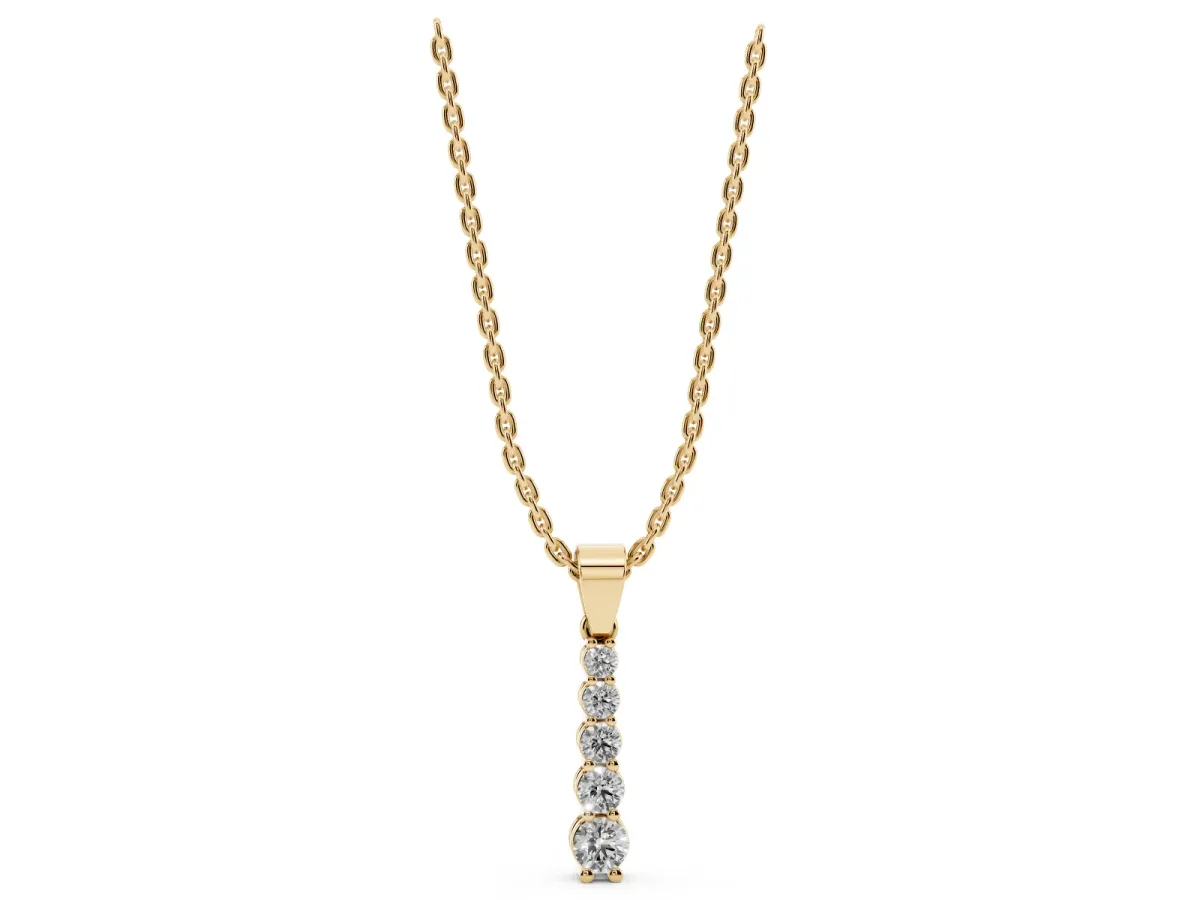 Round Diamond Vertical Pendant with Prong Setting Yellow gold