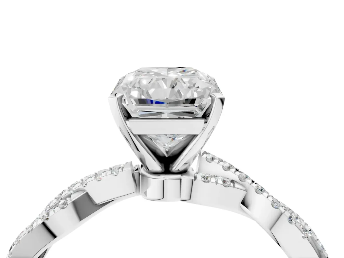 Radiant Cut Solitaire Twisted Pave Band with Four-Prong Setting Platinum