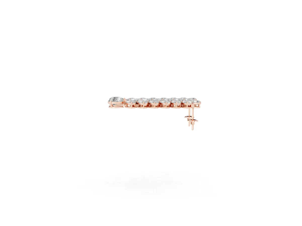 Pear Diamond Cascading Leaf Drop Earrings Rose gold