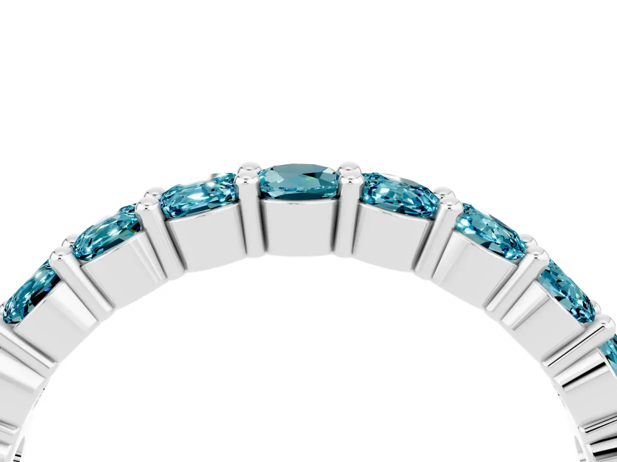 Round Blue Topaz Half Eternity Band with Prong Setting Platinum