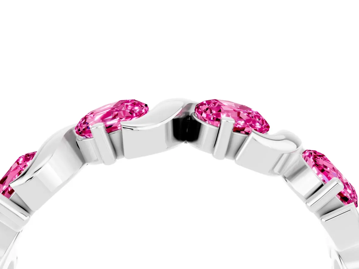 Six-Stone Round Pink Sapphire Wave Band with Shared Prong Setting Silver