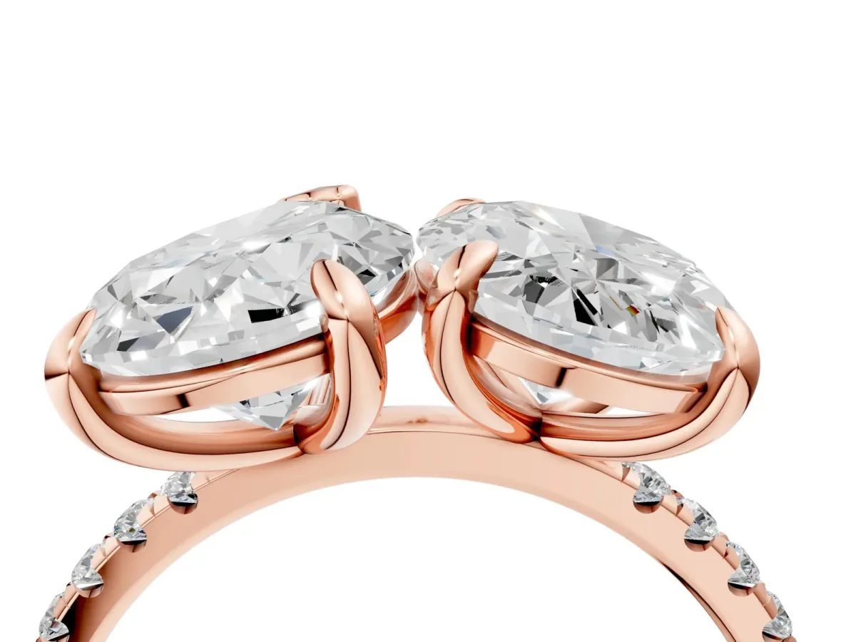 Oval and Pear Toi Moi Ring with Prong Setting and Micro Pave Band Rose gold