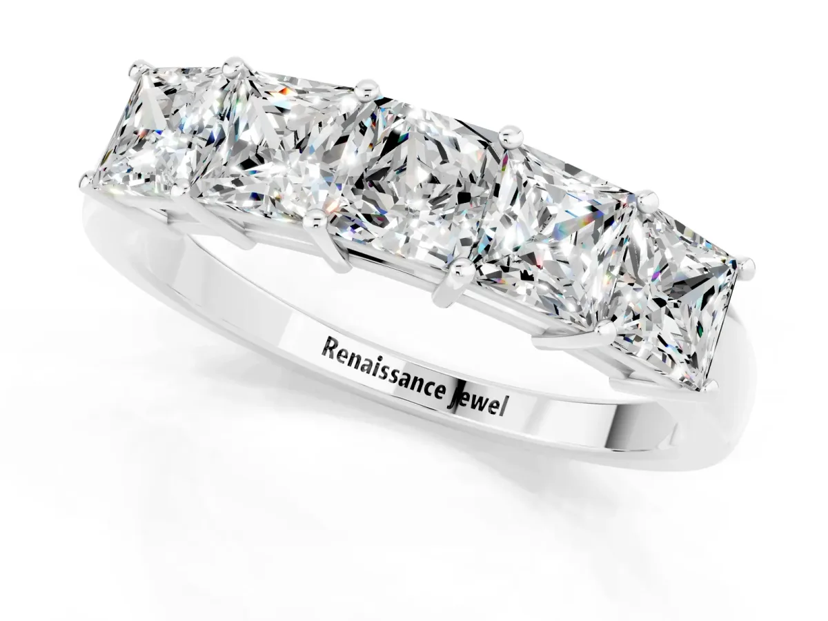 Princess Cut Five-Stone Moissanite Band with Prong Setting Silver