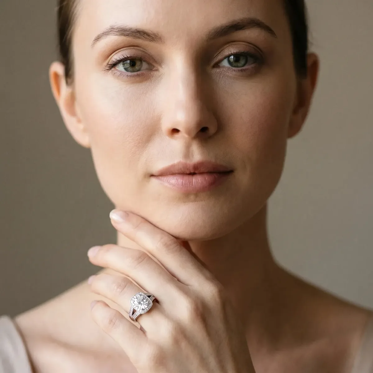 Oval Cut Halo Split Shank Diamond Ring with Milgrain Prong Setting Platinum