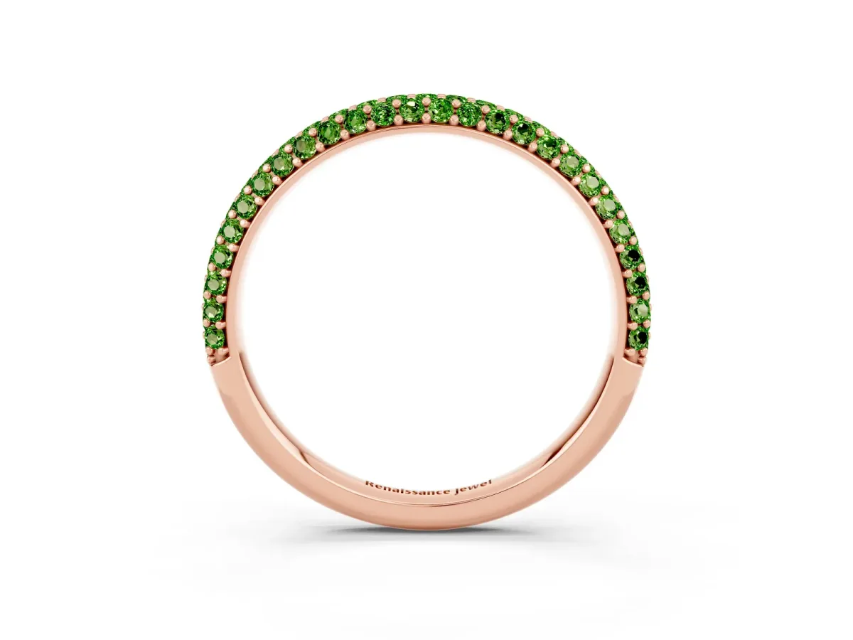 Round Peridot Pavé Eternity Band with Shared Prong Setting Rose gold