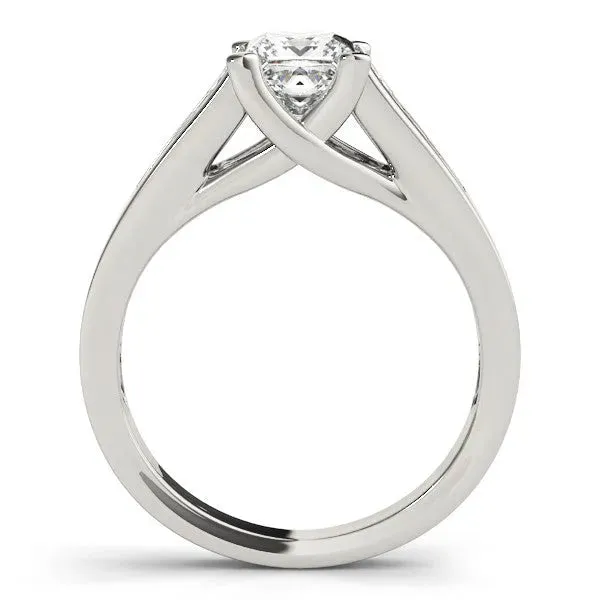 Princess Cut Cut Channel Set Solitaire Ring with Four-Prong Setting Silver