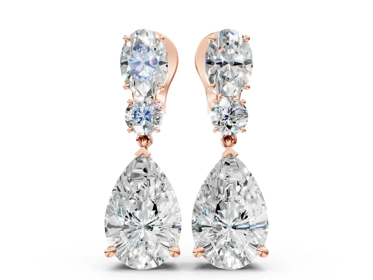 Oval, Round and Pear Diamond Huggie Drop Earrings Rose gold