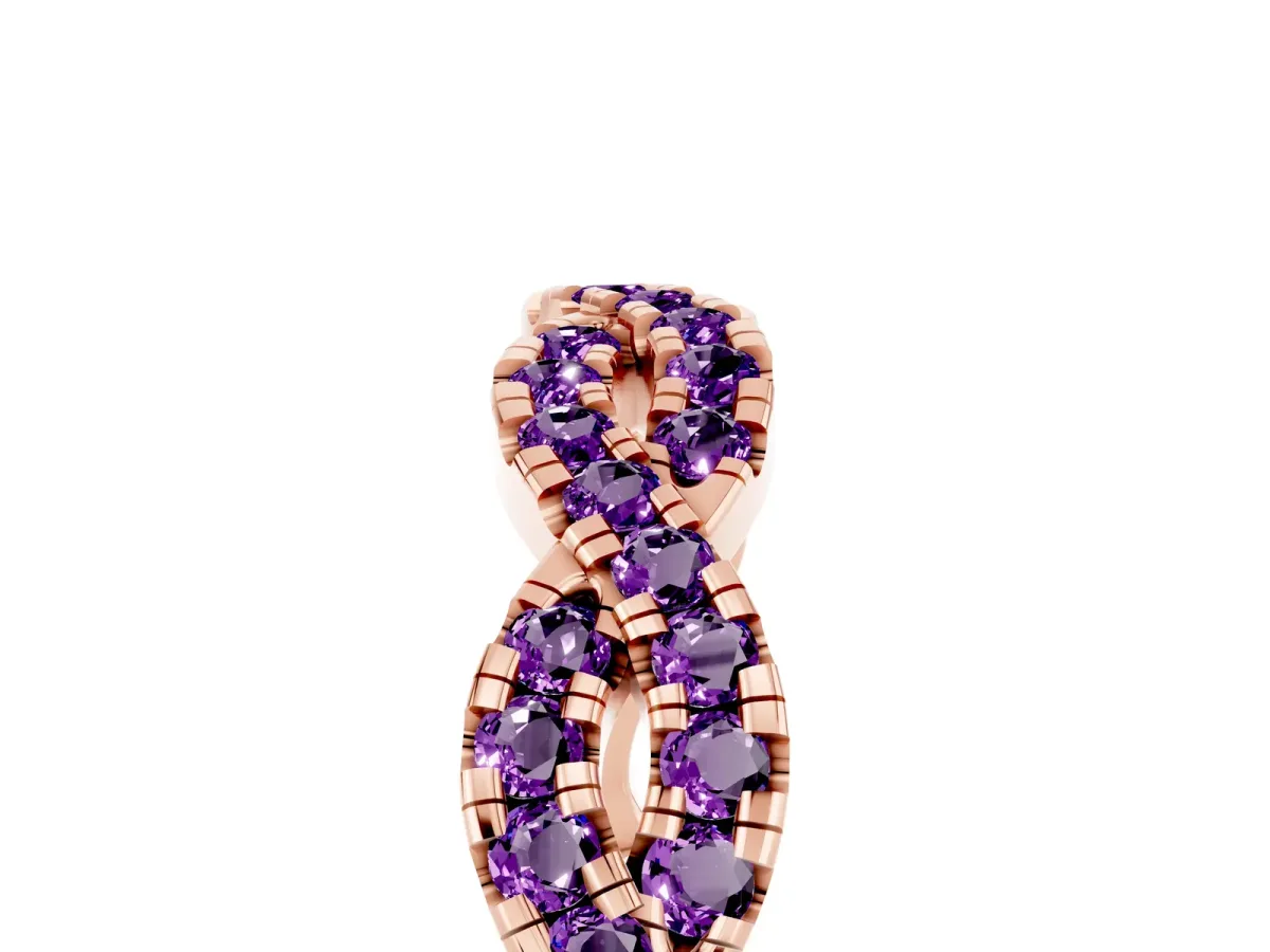 Round Amethyst Twisted Eternity Band with Pavé and Shared Prong Setting Rose gold