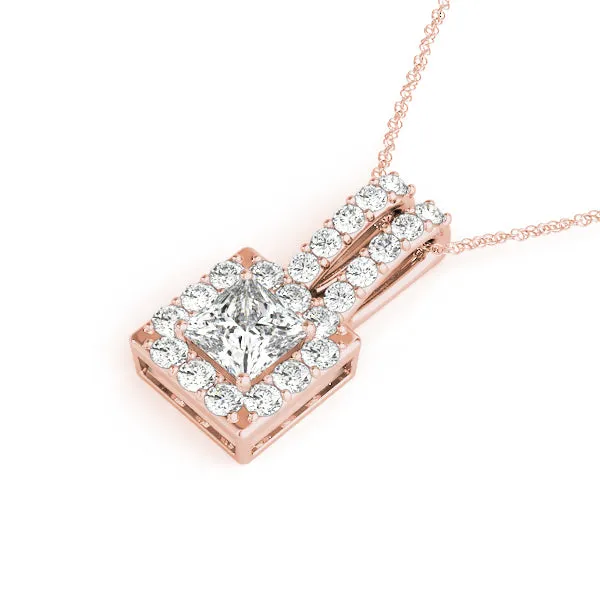 Halo Princess Cut Double Bail Pendant Rose gold