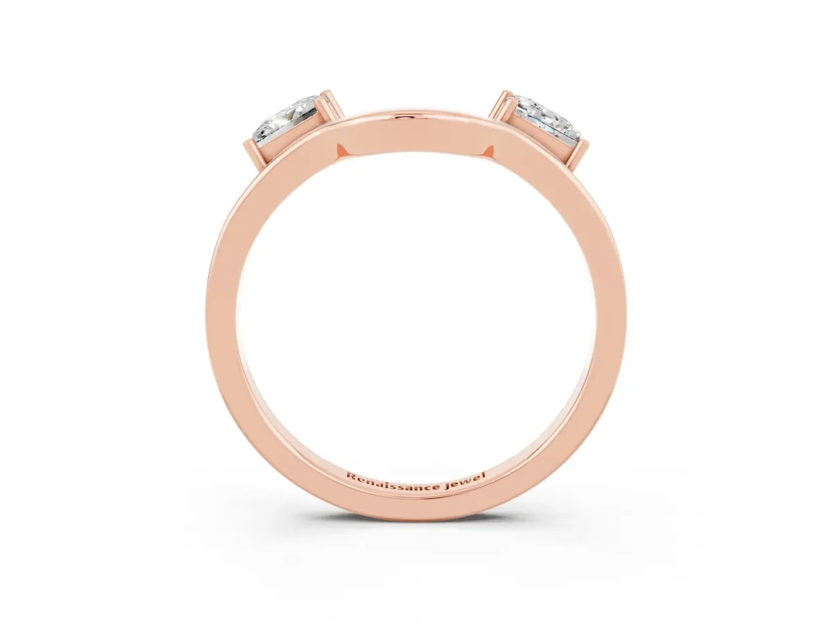 Princess Cut Moissanite Two-Stone Open Band Ring with Four-Prong Setting Rose gold