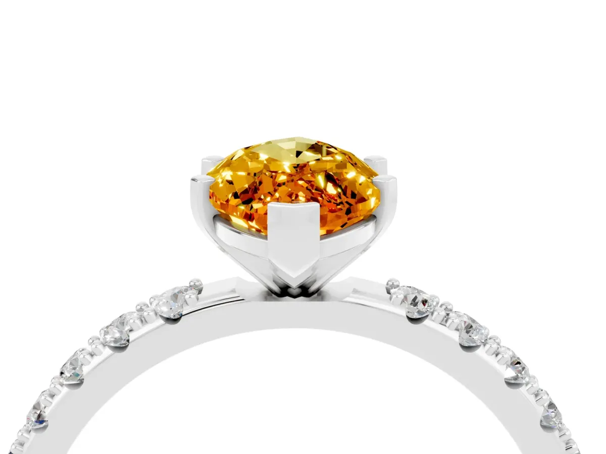 Marquise Cut Citrine Solitaire Pavé Band with Four-Prong Setting Platinum