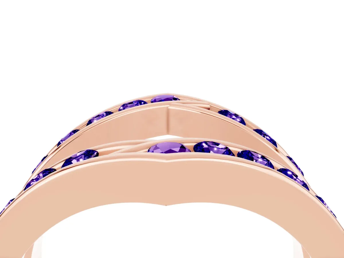 Round Tanzanite Channel-Set Chevron Band Rose gold