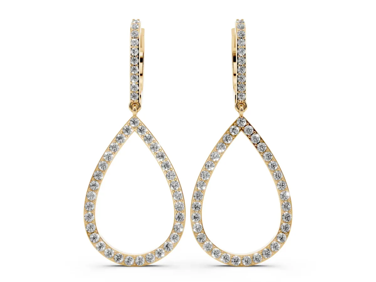 Round Diamond Teardrop Drop Earrings Yellow gold