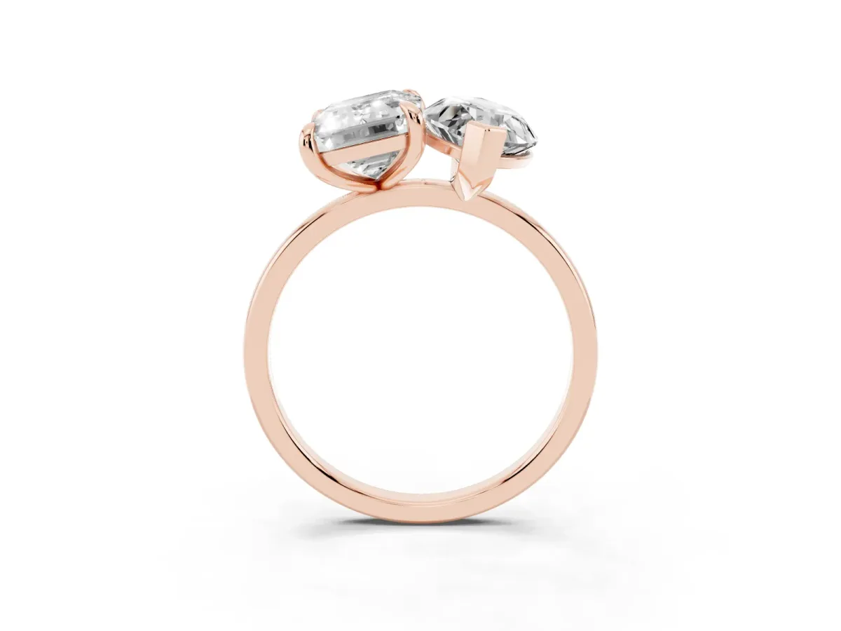 Emerald and Marquise Toi Moi Ring with Prong Setting and Plain Band Rose gold