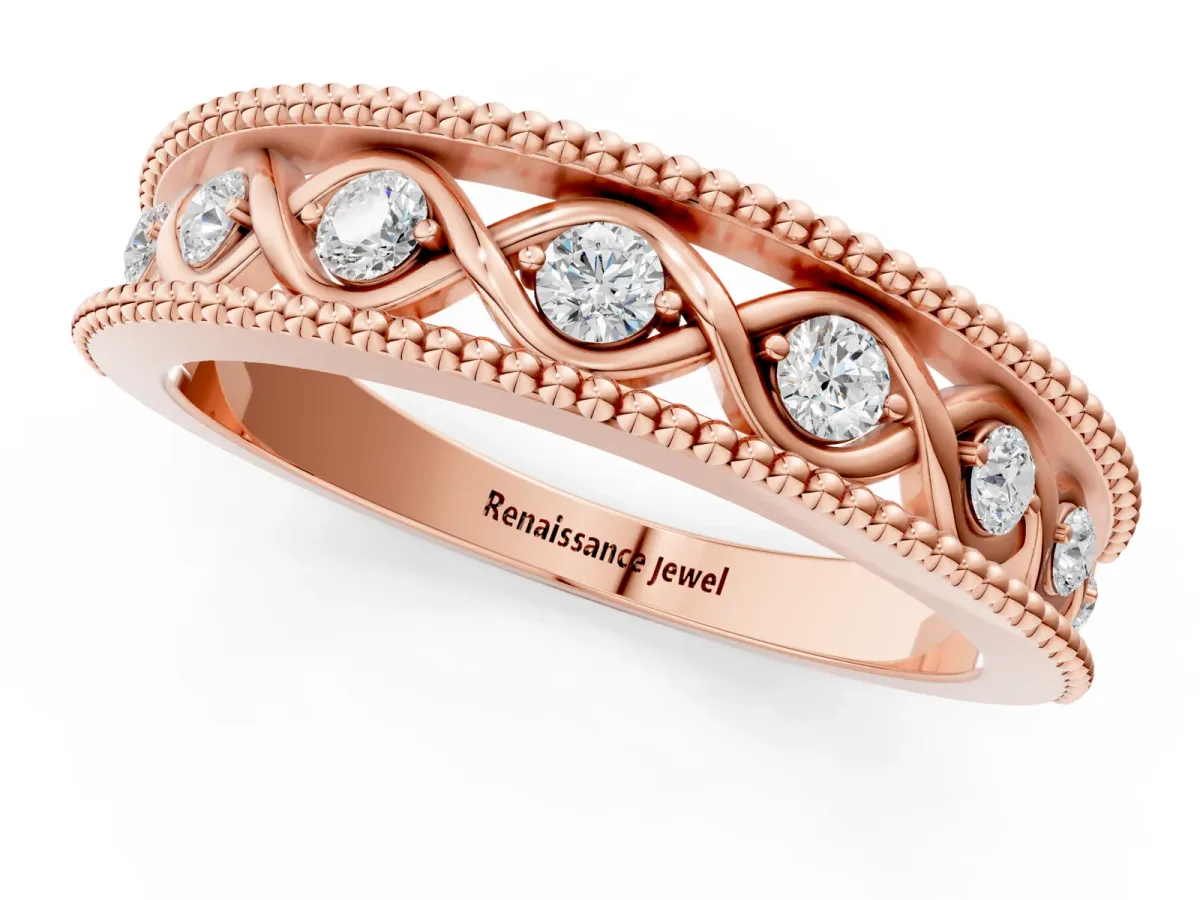 Round Diamond Twist Milgrain Band with Bezel Setting Rose gold