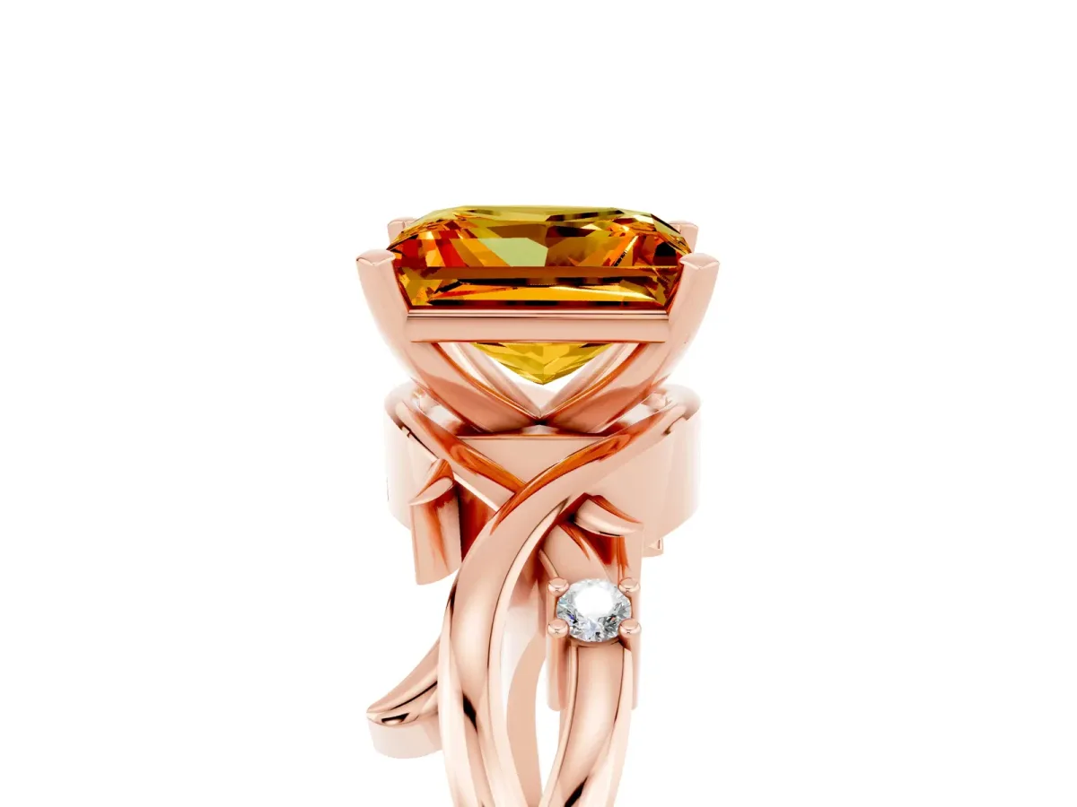 Princess Cut Citrine Solitaire Ring with Twisted Band and Prong Setting Rose gold