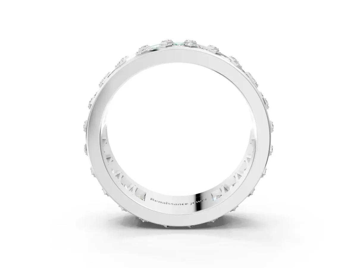 Emerald Cut and Round Diamond Eternity Mens Band Platinum