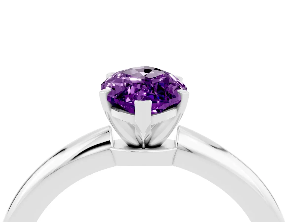 Marquise Cut Amethyst Solitaire Ring with Six-Prong Setting and Classic Band Silver